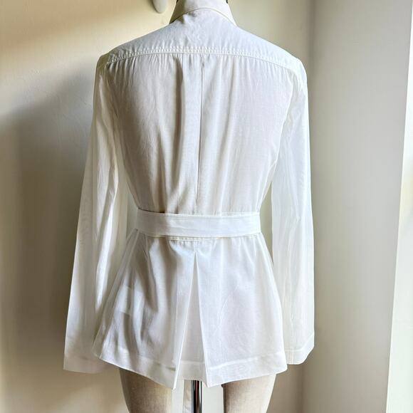 Theory White Sheer Cotton Belted Safari Shirt Jacket Women’s XS - Picture 4 of 8